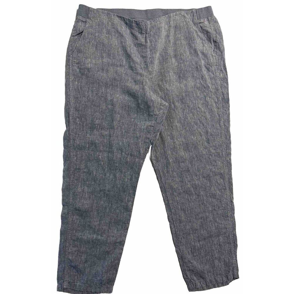 J. Jill Love Linen Blue Cropped Pants Elastic Waist Pockets Beachy Coastal Sz XL